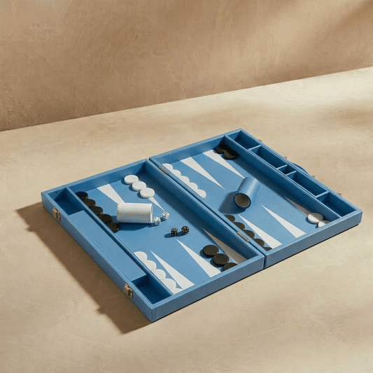 Leather Backgammon Set - Blue And Black - Large