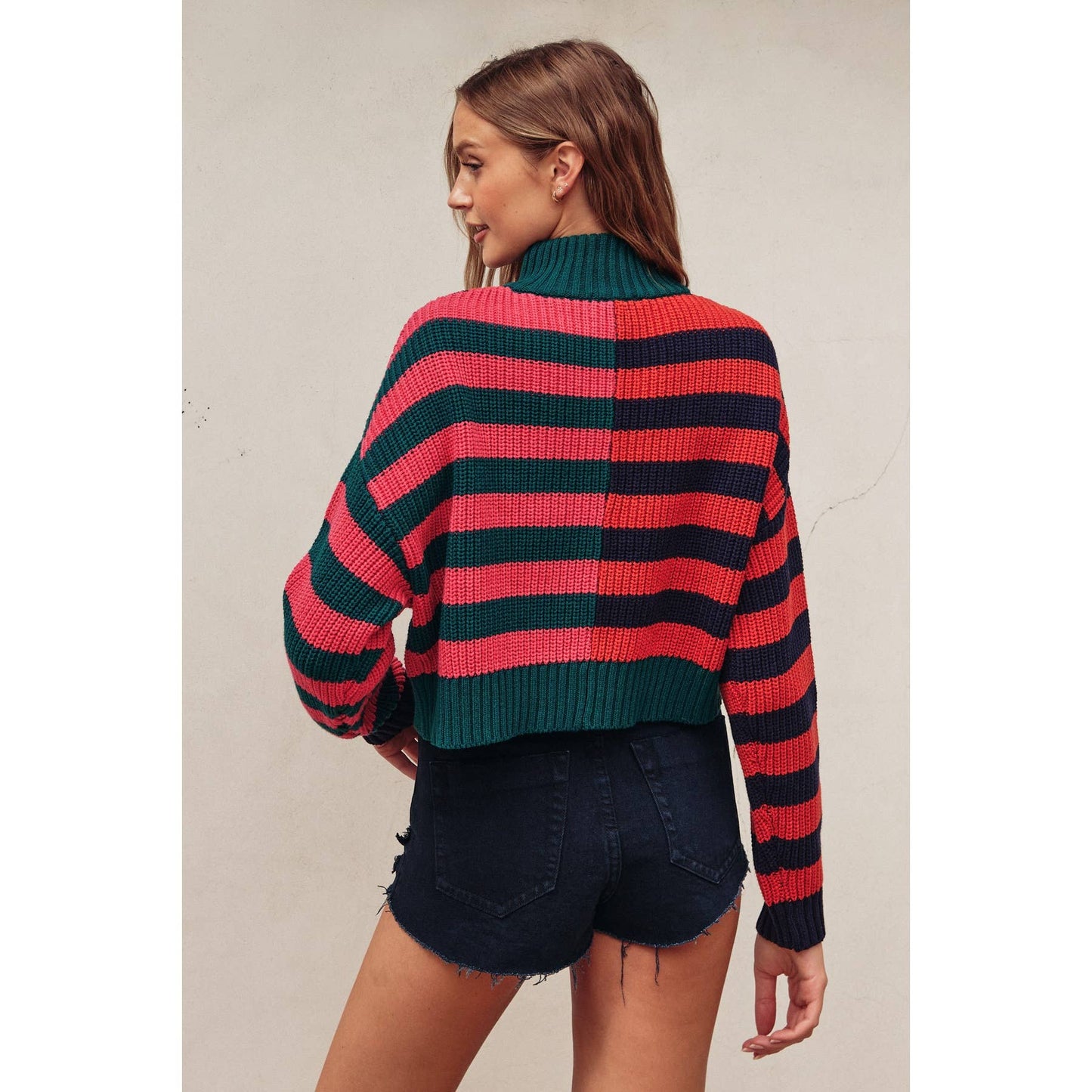 Colorburst Half Zip Collared Sweater: MORNING GLORY / S-M-L(3-2-1)