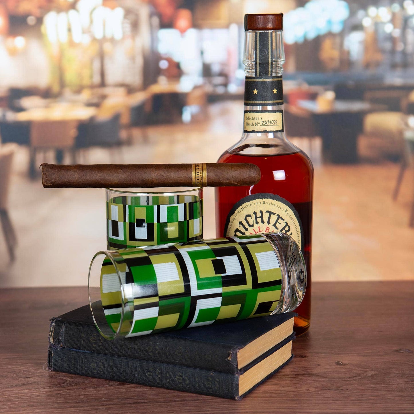 Green Square Vintage Inspired Highball Cocktail Glass Pair of 2