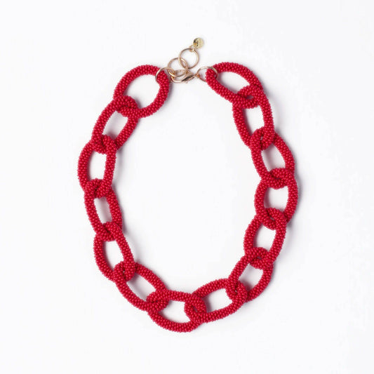 Jenna Chain Link Beaded Necklace Red