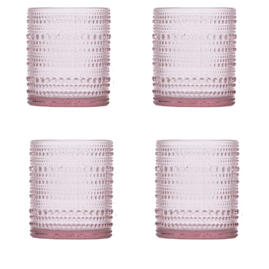 Vintage Rose/Clear Hobnail Lowball Glasses (Set of 1) - 10oz: Clear