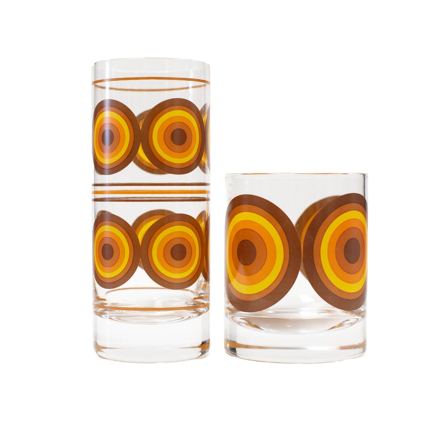 Orange and Brown 70's Retro Circle Whiskey Cocktail Glass - Set of 2