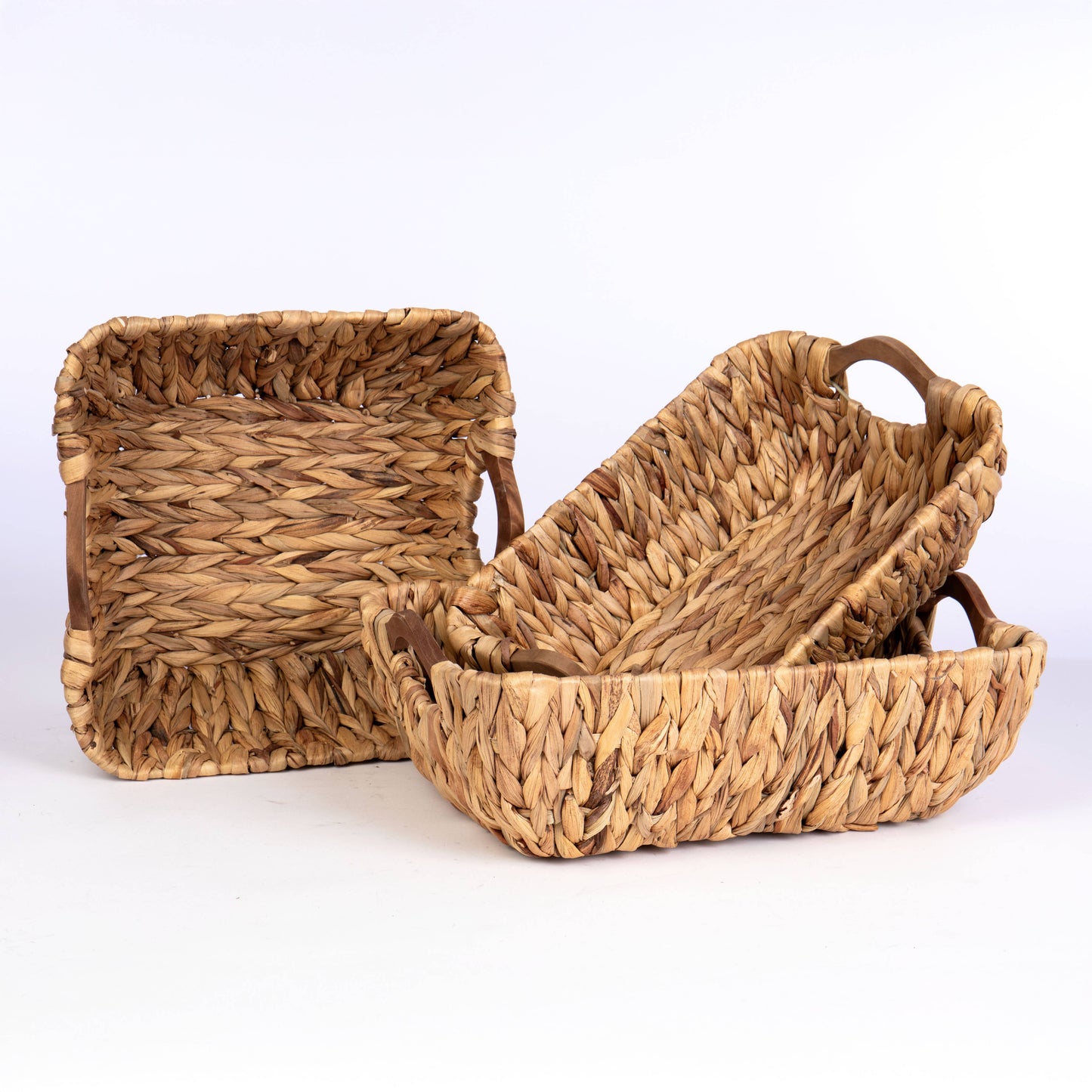 Rectangular Hyacinth Tub Basket w/wood handles