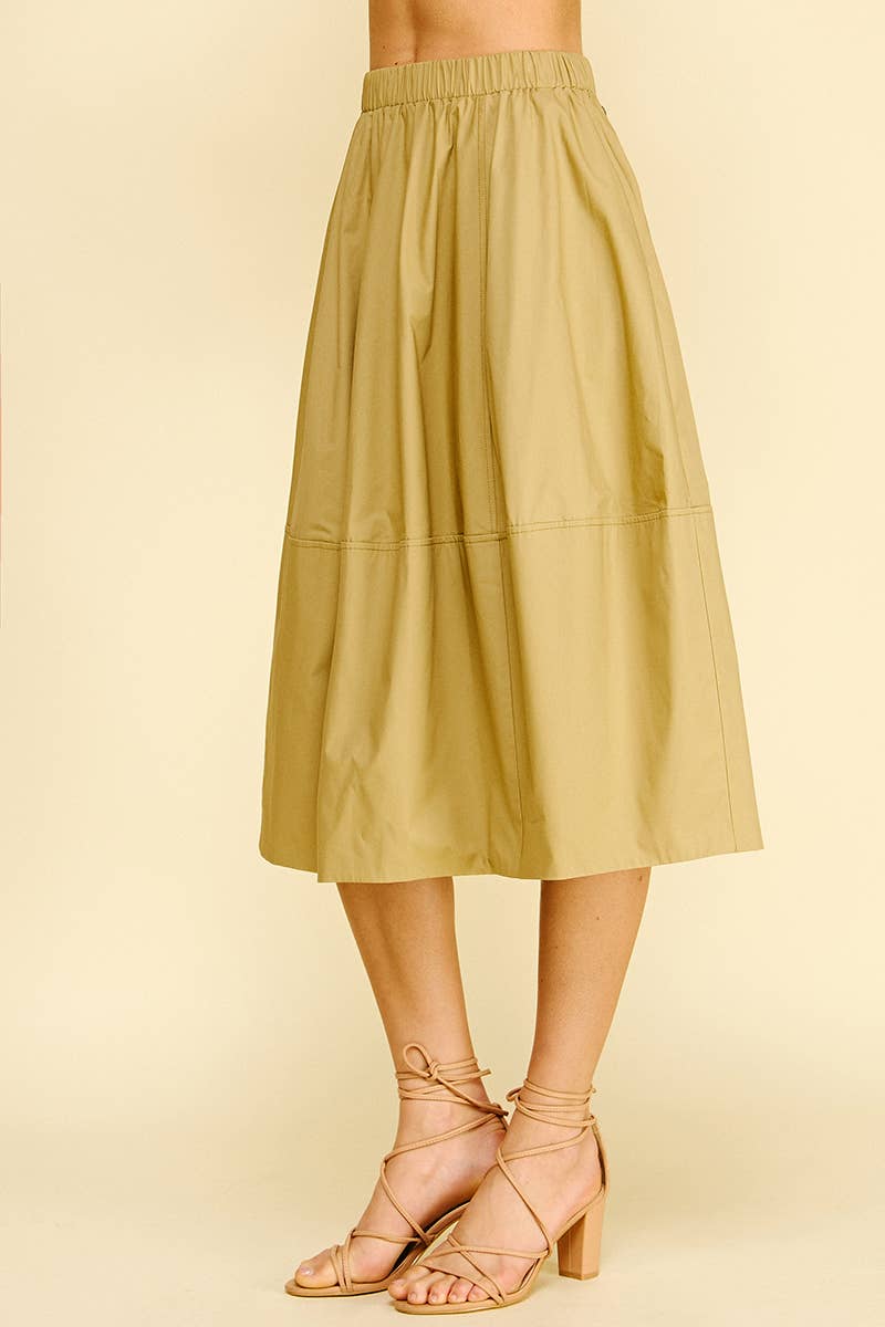 PLEATED POPLIN MIDI SKIRT - 6575S: KHAKI / M