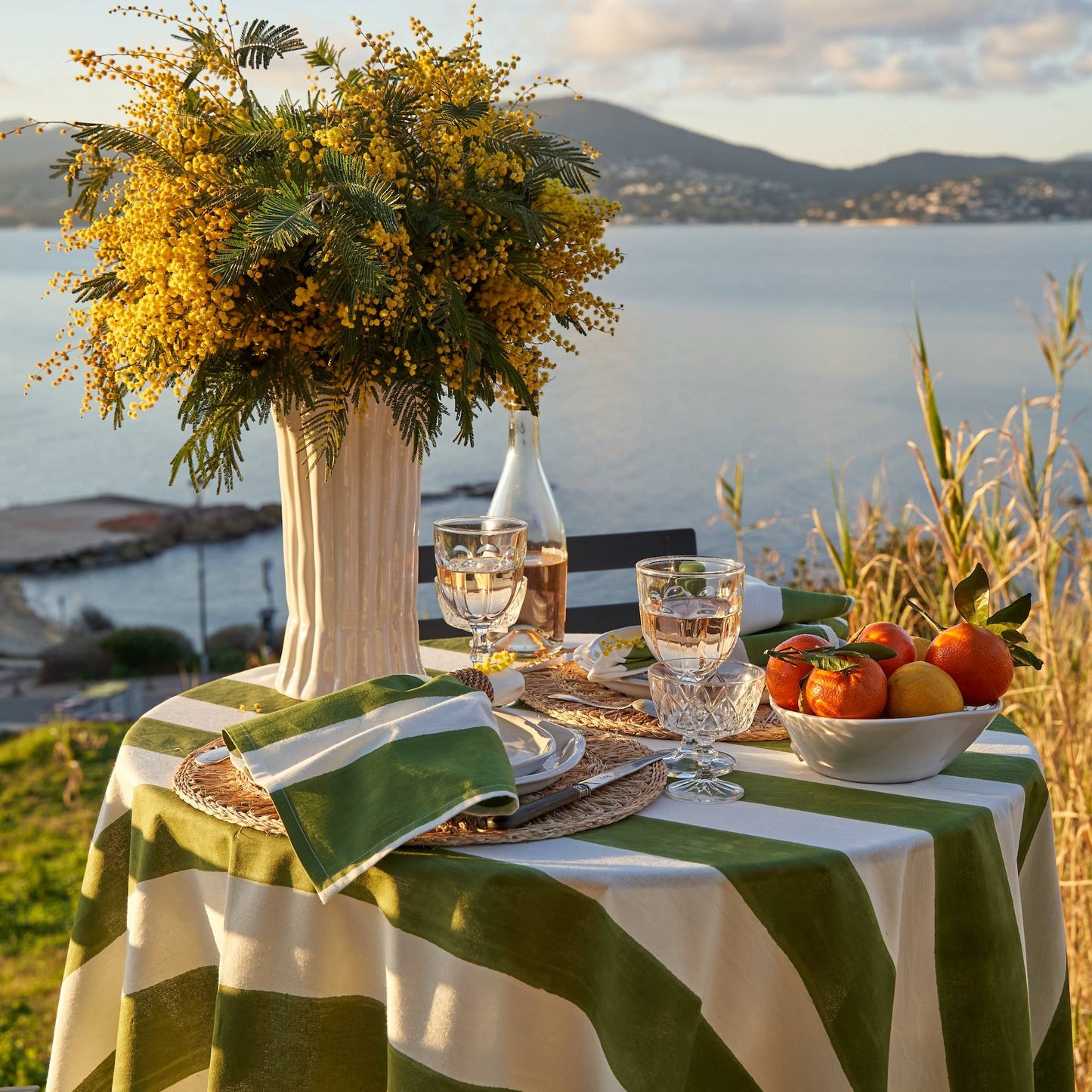St. Tropez Vert Stripes | French Tablecloth: 71" x 106"