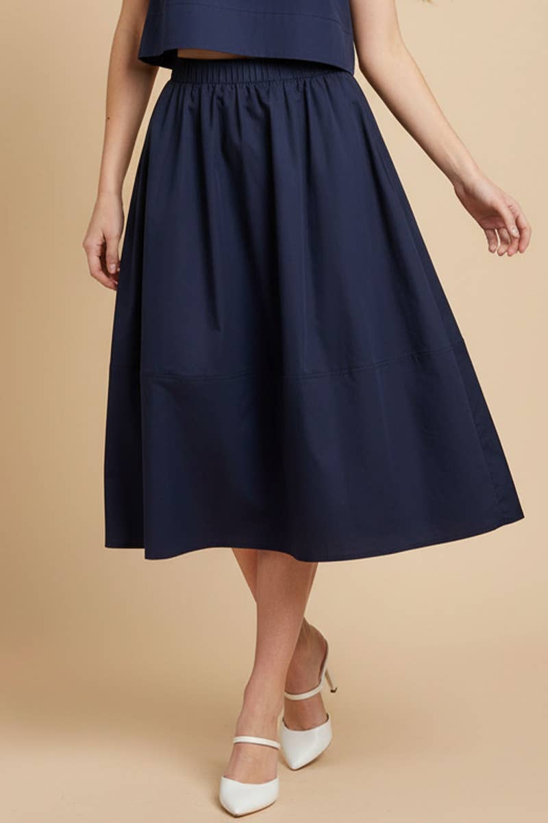 PLEATED POPLIN MIDI SKIRT - 6575S: KHAKI / M