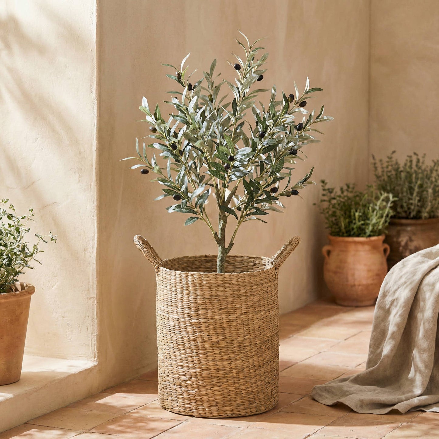 Classic Seagrass Floor Basket with Handles – 2 Sizes: Small