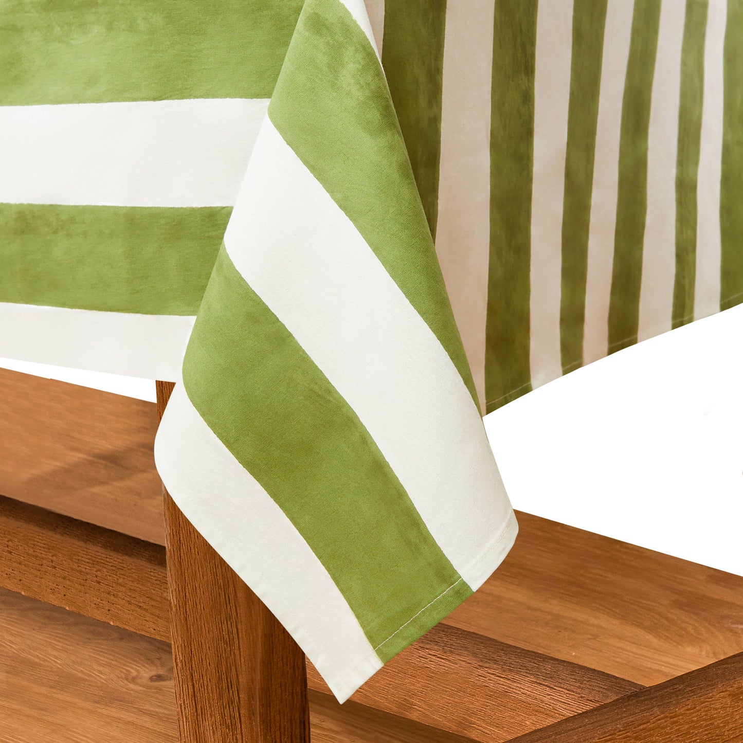 St. Tropez Vert Stripes | French Tablecloth: 71" x 106"