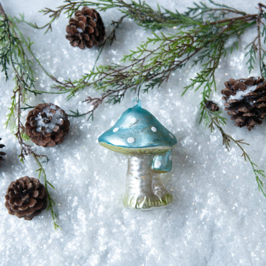 BLUE CAPPED DOUBLE MUSHROOM ORNAMENT