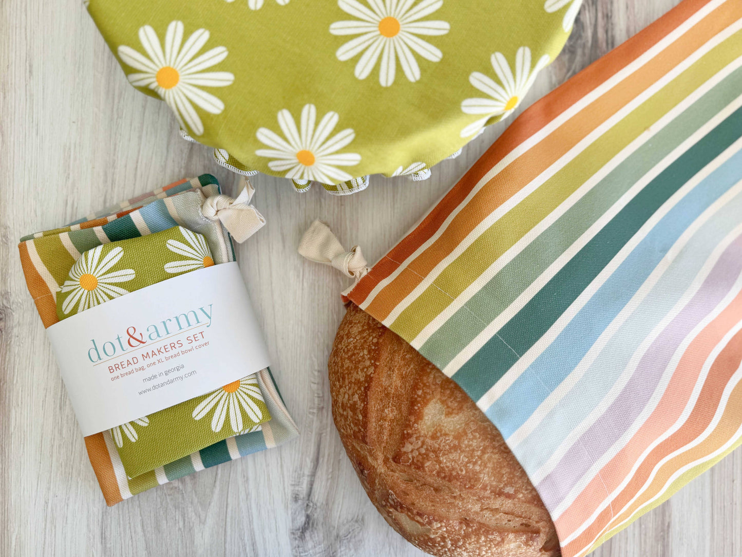 Bread Makers Set- Bowl Cover and Bread Bag- Daisy and Stripe