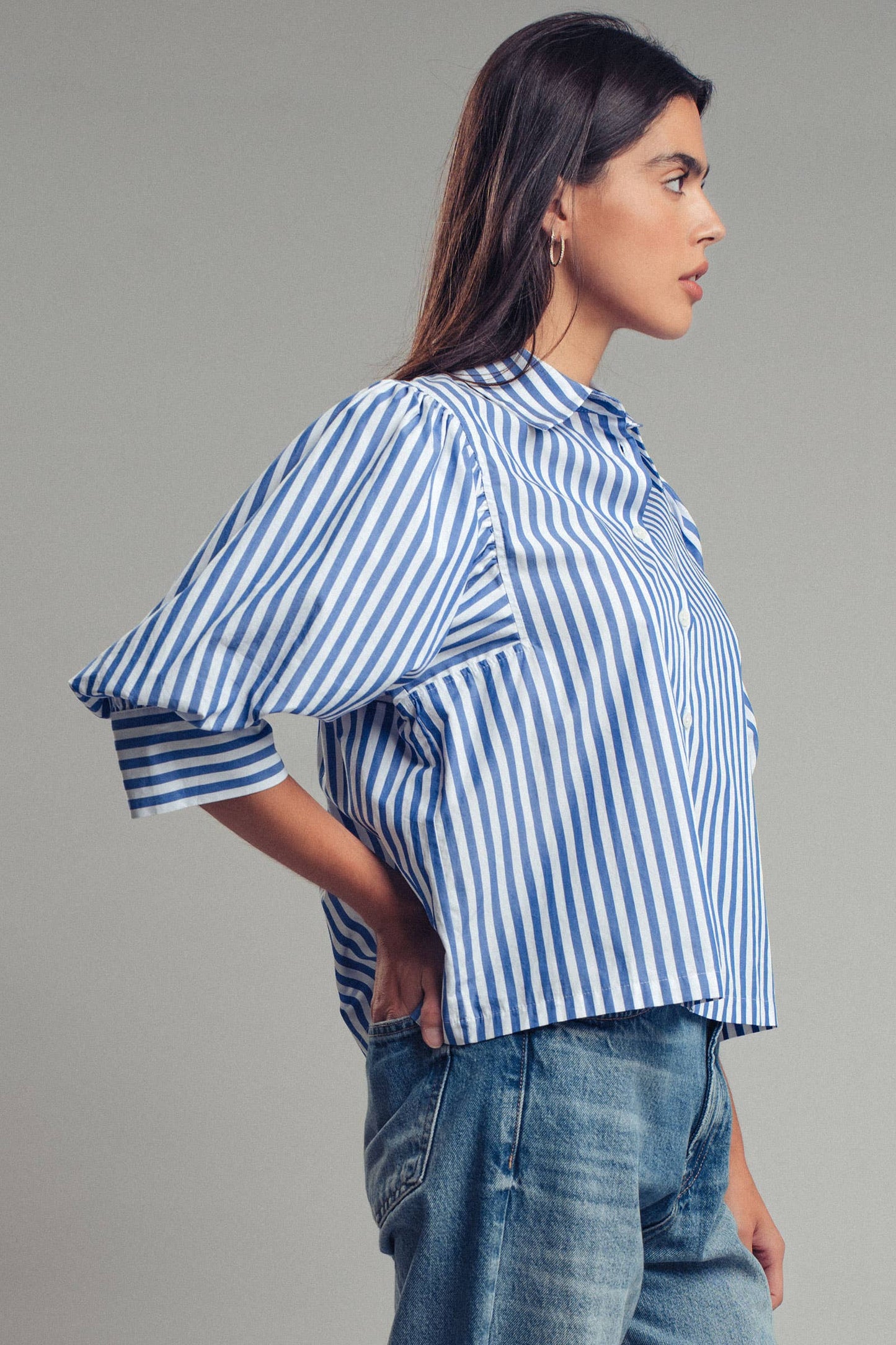 Drop Waist Blouse: WHITE STRIPE
