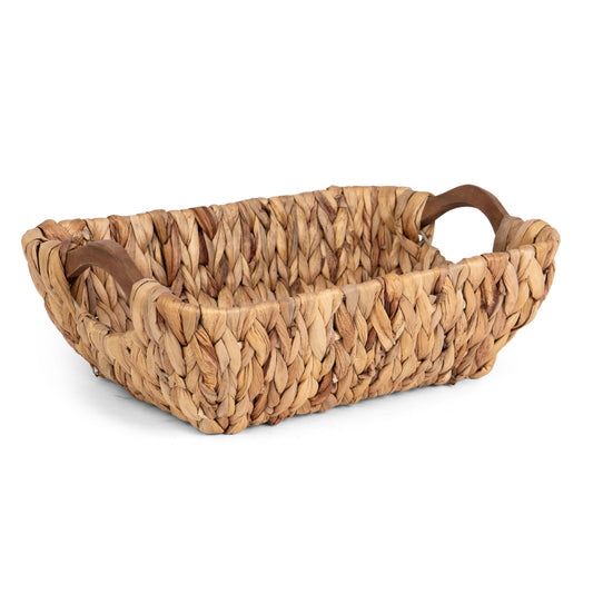 Rectangular Hyacinth Tub Basket w/wood handles