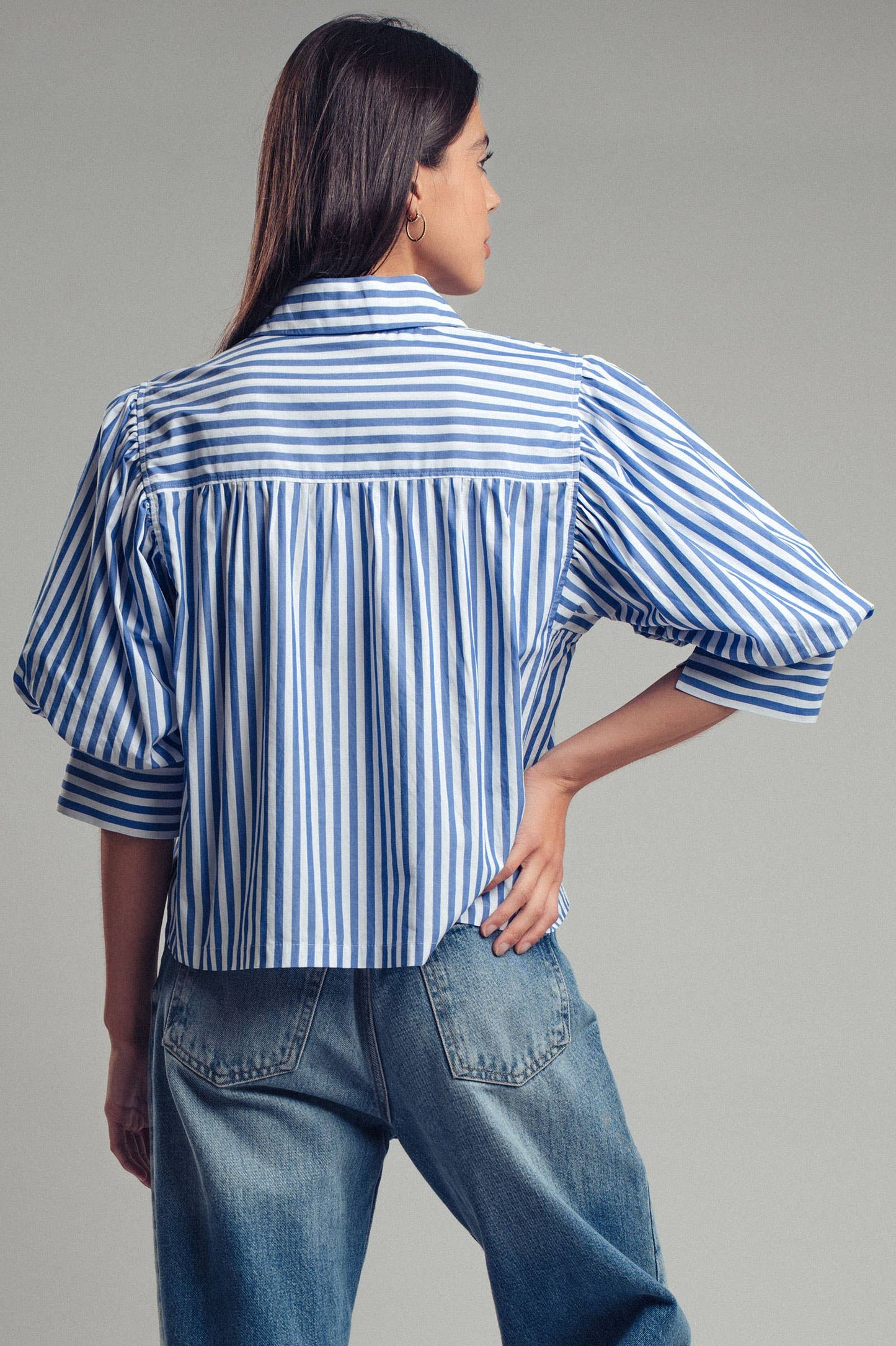 Drop Waist Blouse: WHITE STRIPE