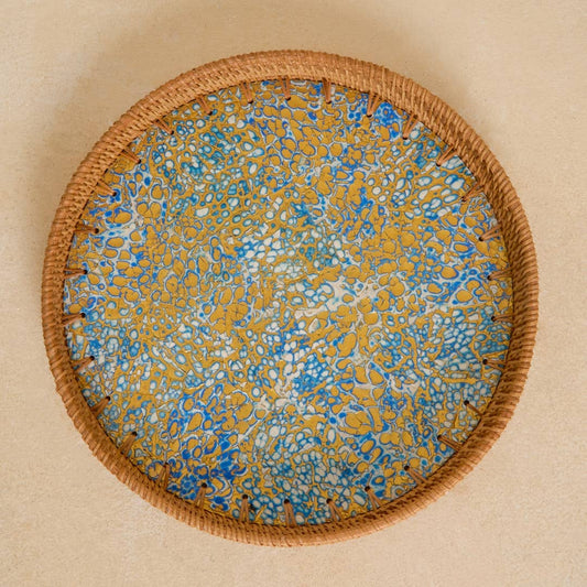 Dynamic Eggshell Lacquer Tray with Rattan Rim: Small