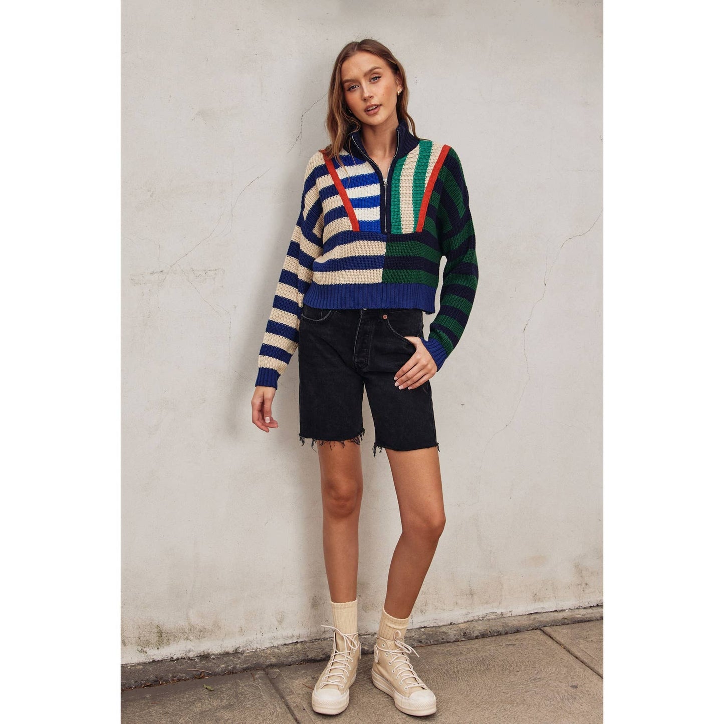 Colorburst Half Zip Collared Sweater: MORNING GLORY / S-M-L(3-2-1)