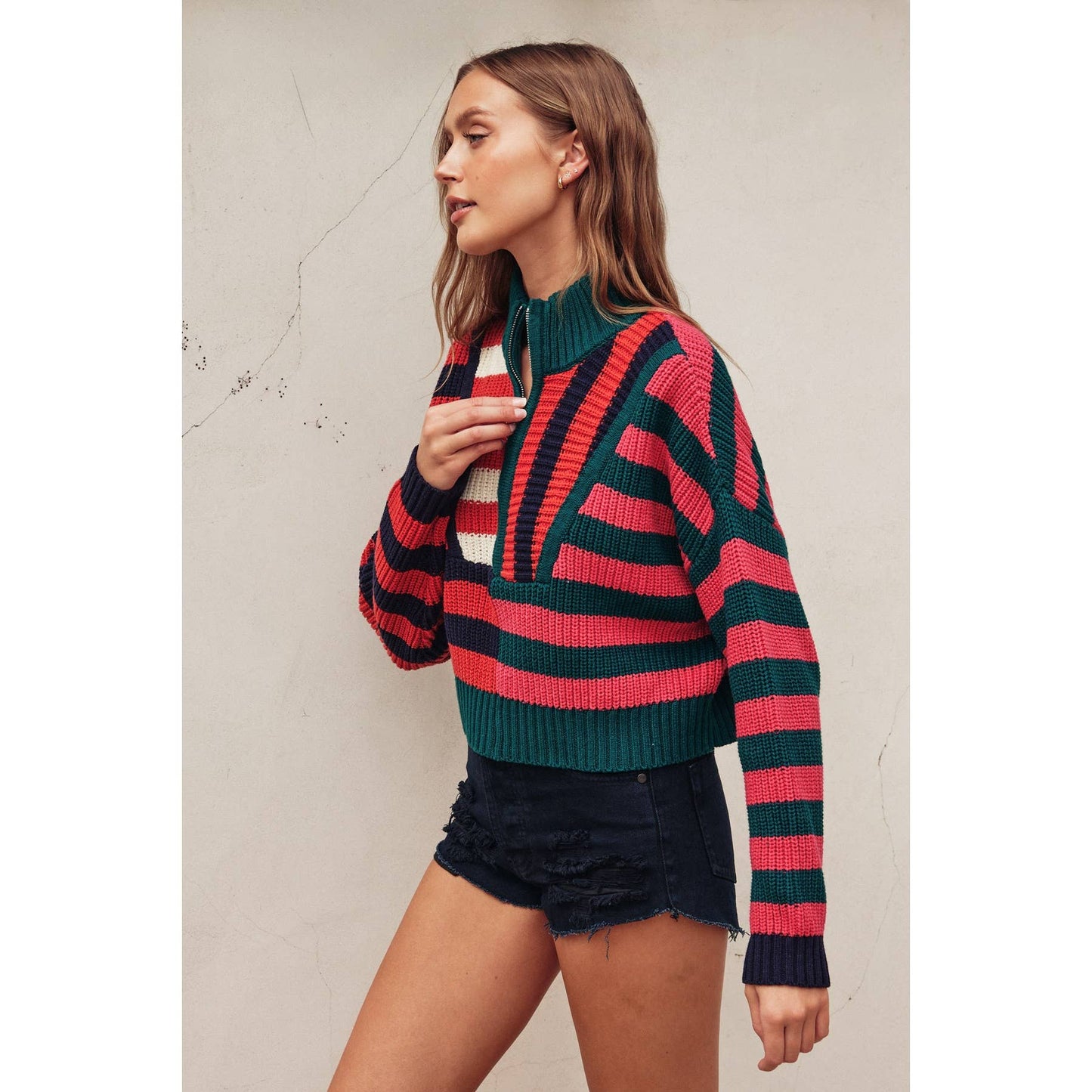 Colorburst Half Zip Collared Sweater: MORNING GLORY / S-M-L(3-2-1)