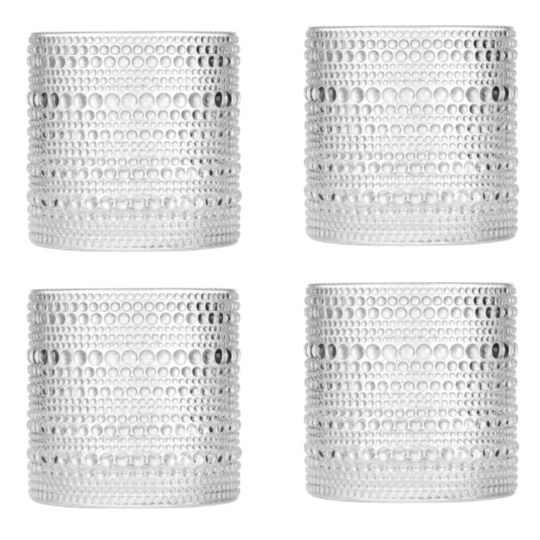 Vintage Rose/Clear Hobnail Lowball Glasses (Set of 1) - 10oz: Clear