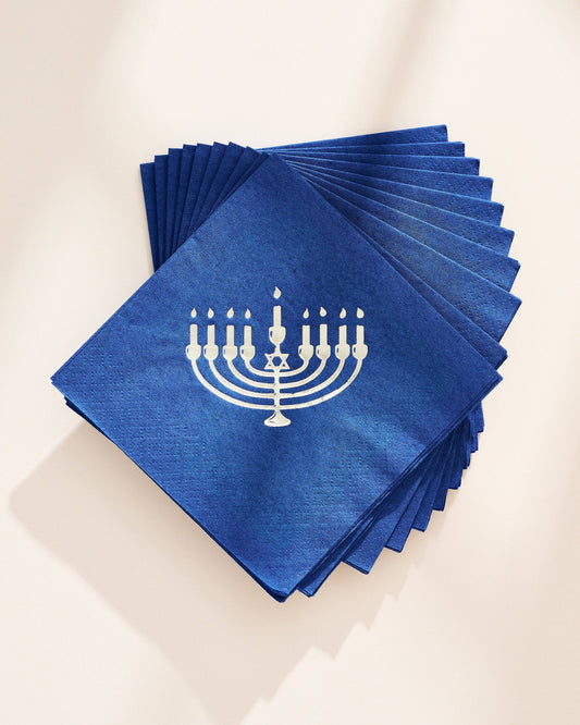 Silver Menorah Hanukkah Paper Beverage Napkins - Set of 20