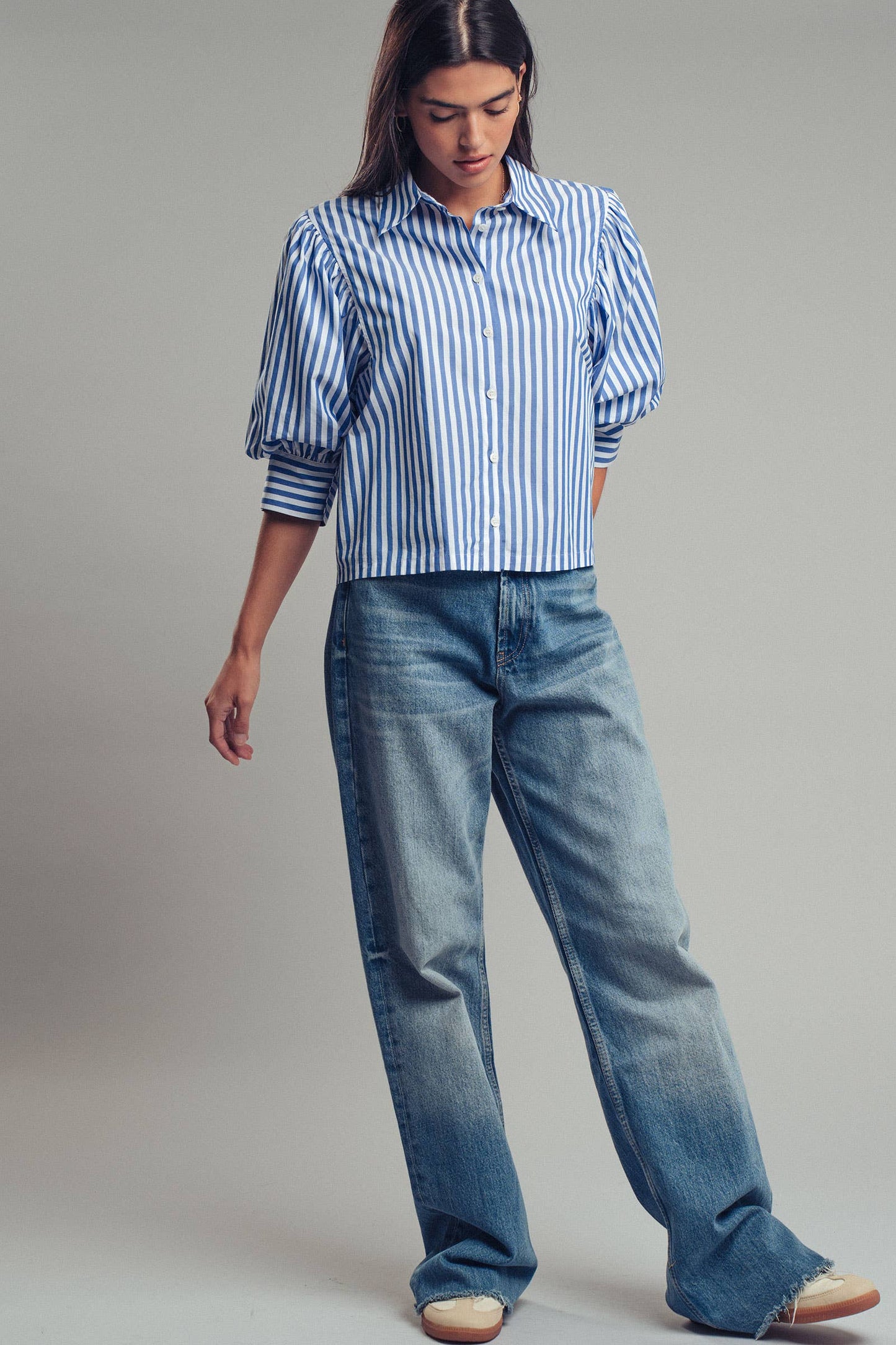 Drop Waist Blouse: WHITE STRIPE