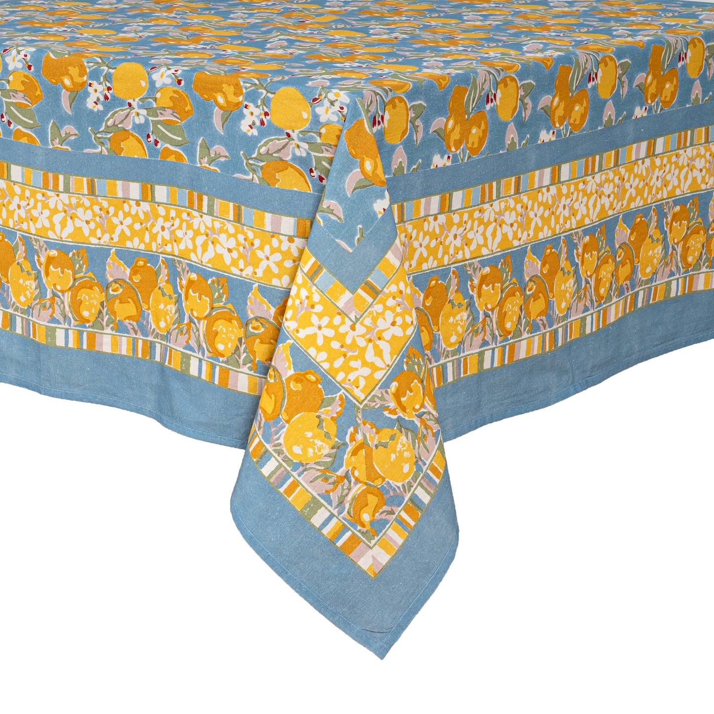 French Tablecloth Citron Bleu & Yellow: 71" x 106"