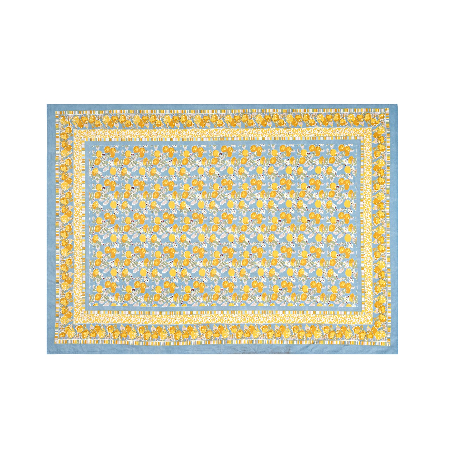 French Tablecloth Citron Bleu & Yellow: 71" x 106"