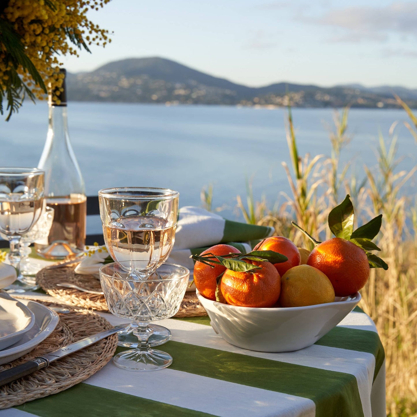 St. Tropez Vert Stripes | French Tablecloth: 71" x 106"