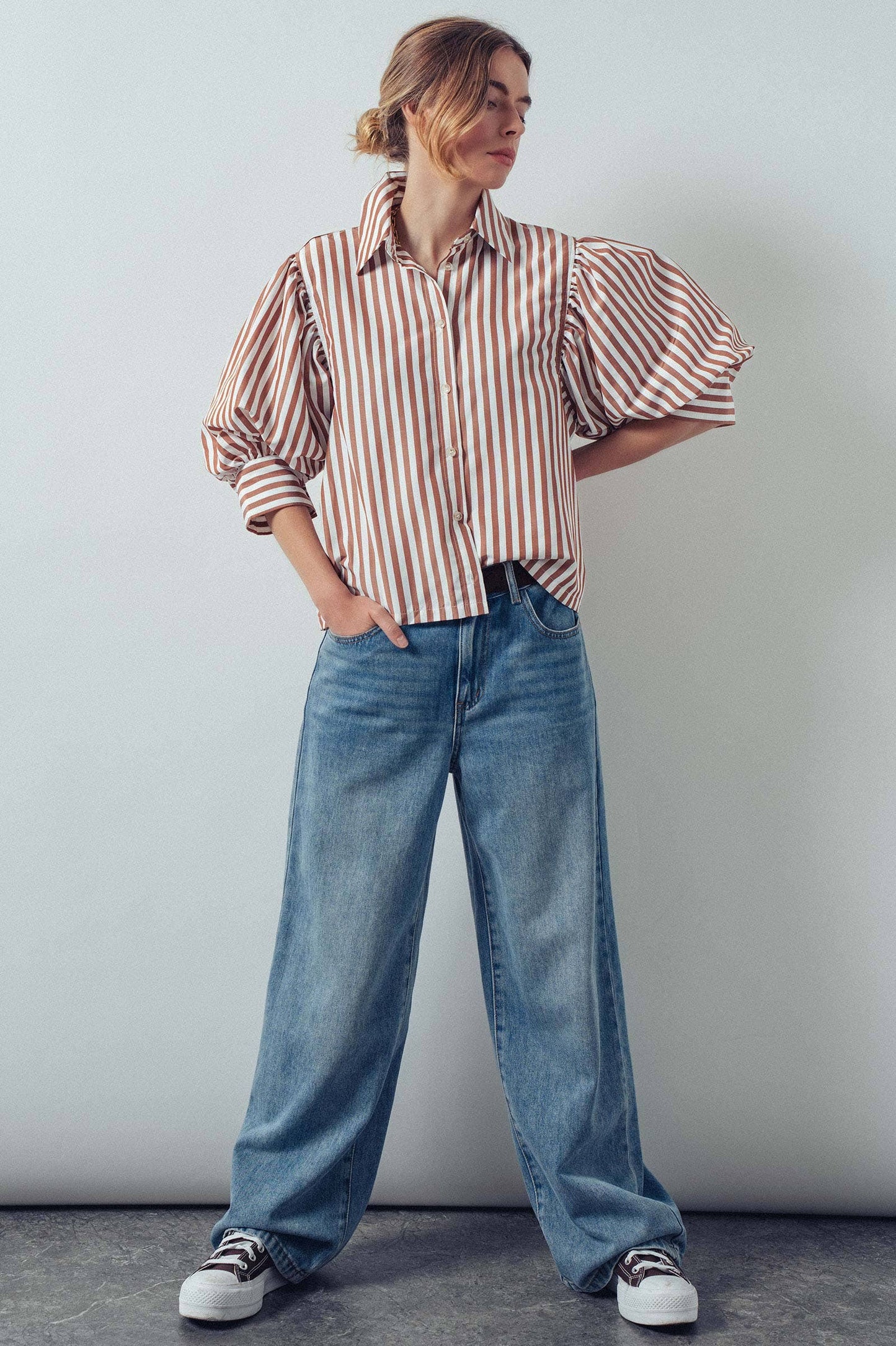 Drop Waist Blouse: WHITE STRIPE