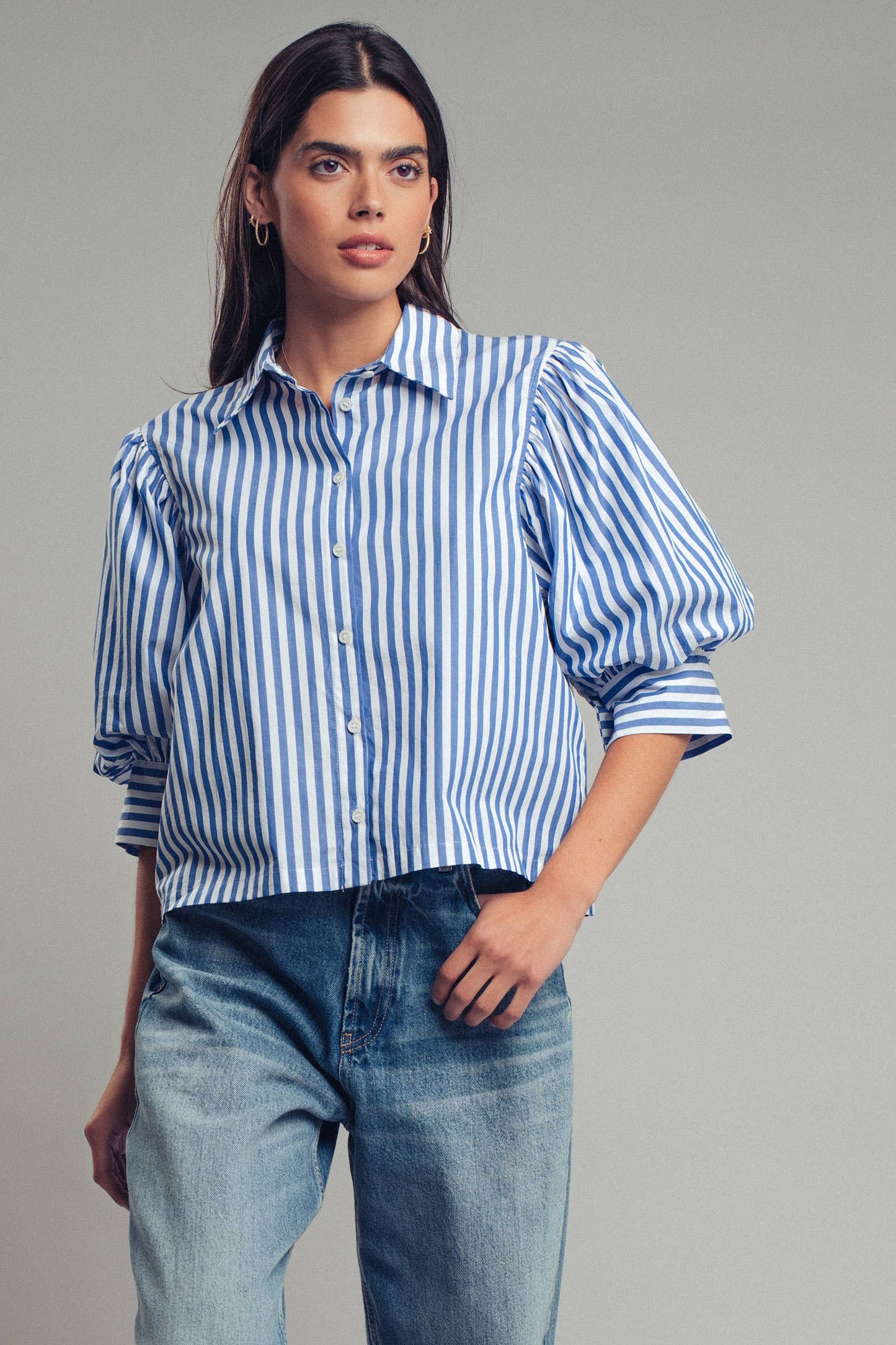 Drop Waist Blouse: WHITE STRIPE