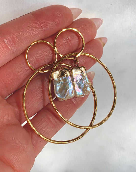 Double Link Pearl Hoops