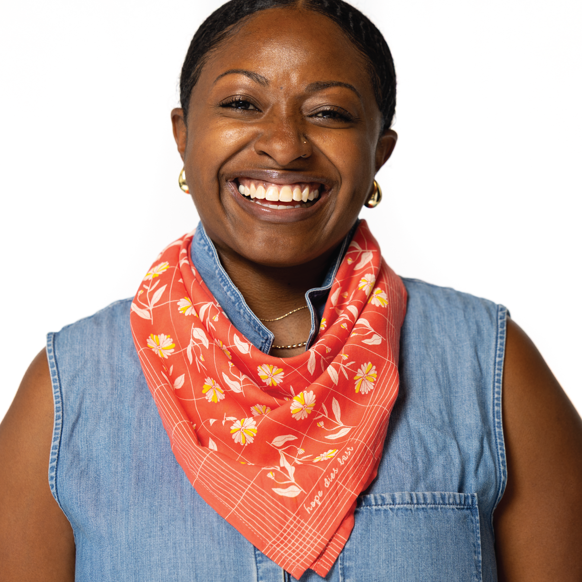 Cotton Voile Bandana - “Hope Dies Last” - poppy - Scarf