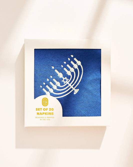 Silver Menorah Hanukkah Paper Beverage Napkins - Set of 20