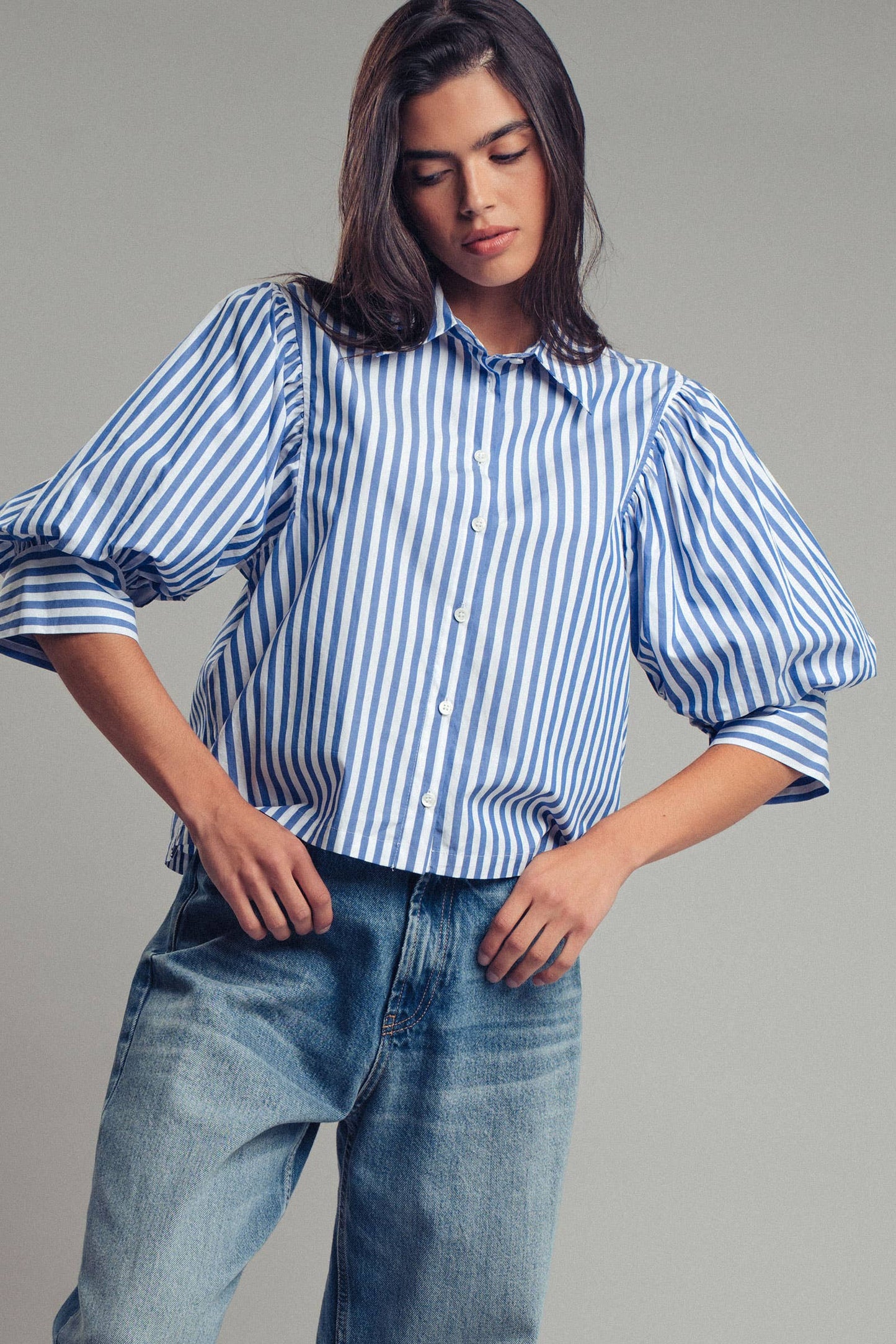 Drop Waist Blouse: WHITE STRIPE