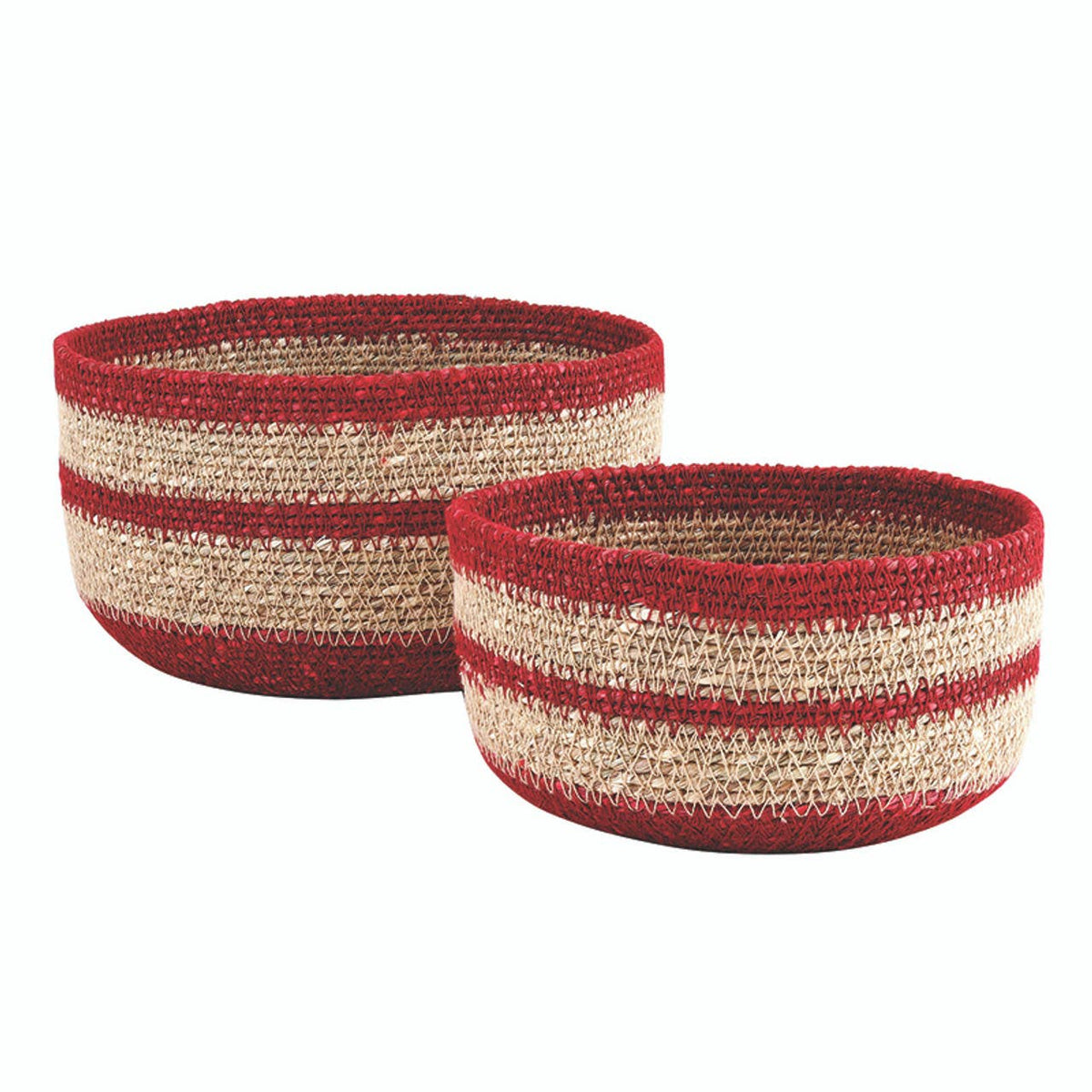 Red Rim Seagrass Basket - Set of 2: Seagrass