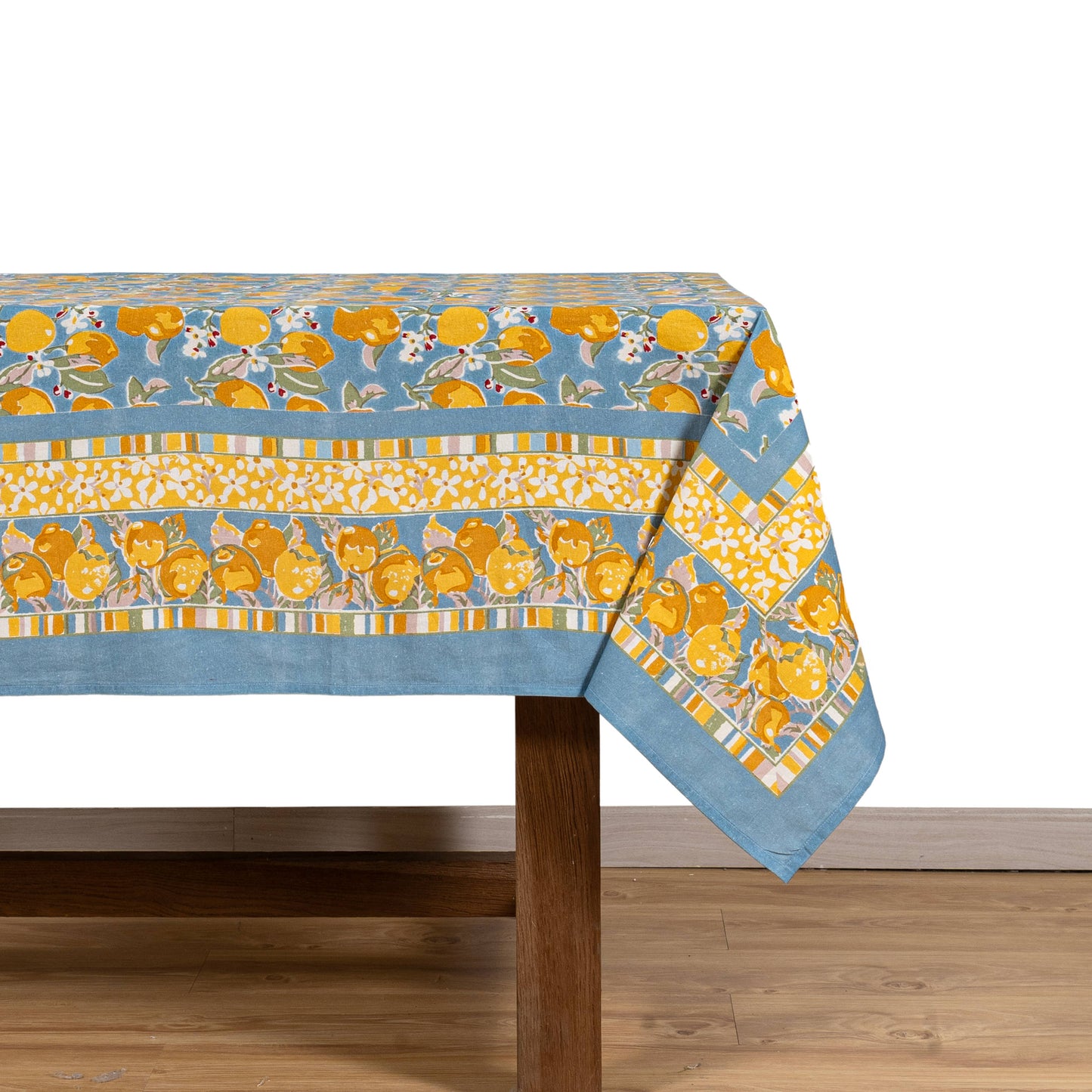 French Tablecloth Citron Bleu & Yellow: 71" x 106"