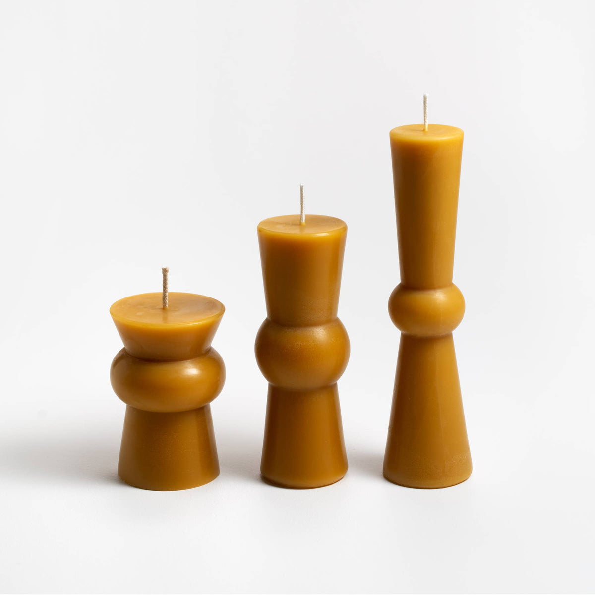 Josee Pillars Handmade Beeswax Sculptural Candles: Antique / Squat