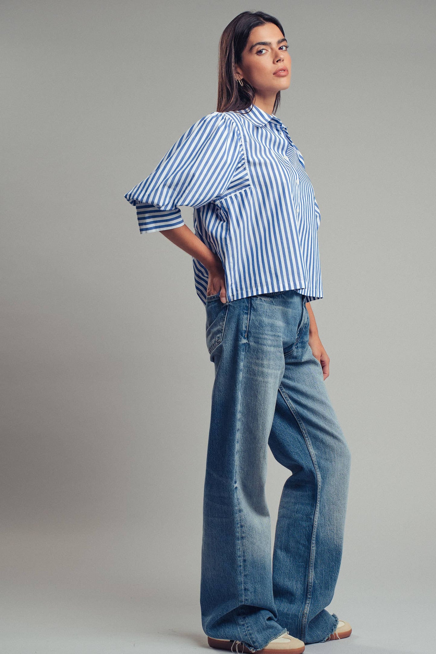 Drop Waist Blouse: WHITE STRIPE