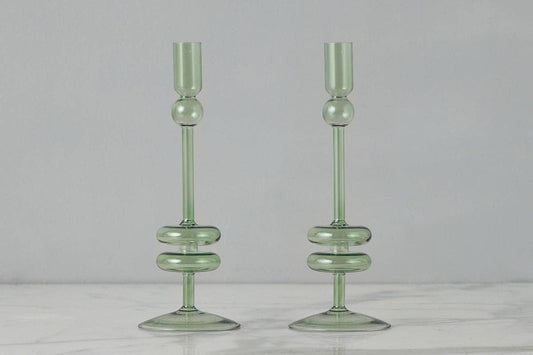 Glass Candlestick, Medium, Sage