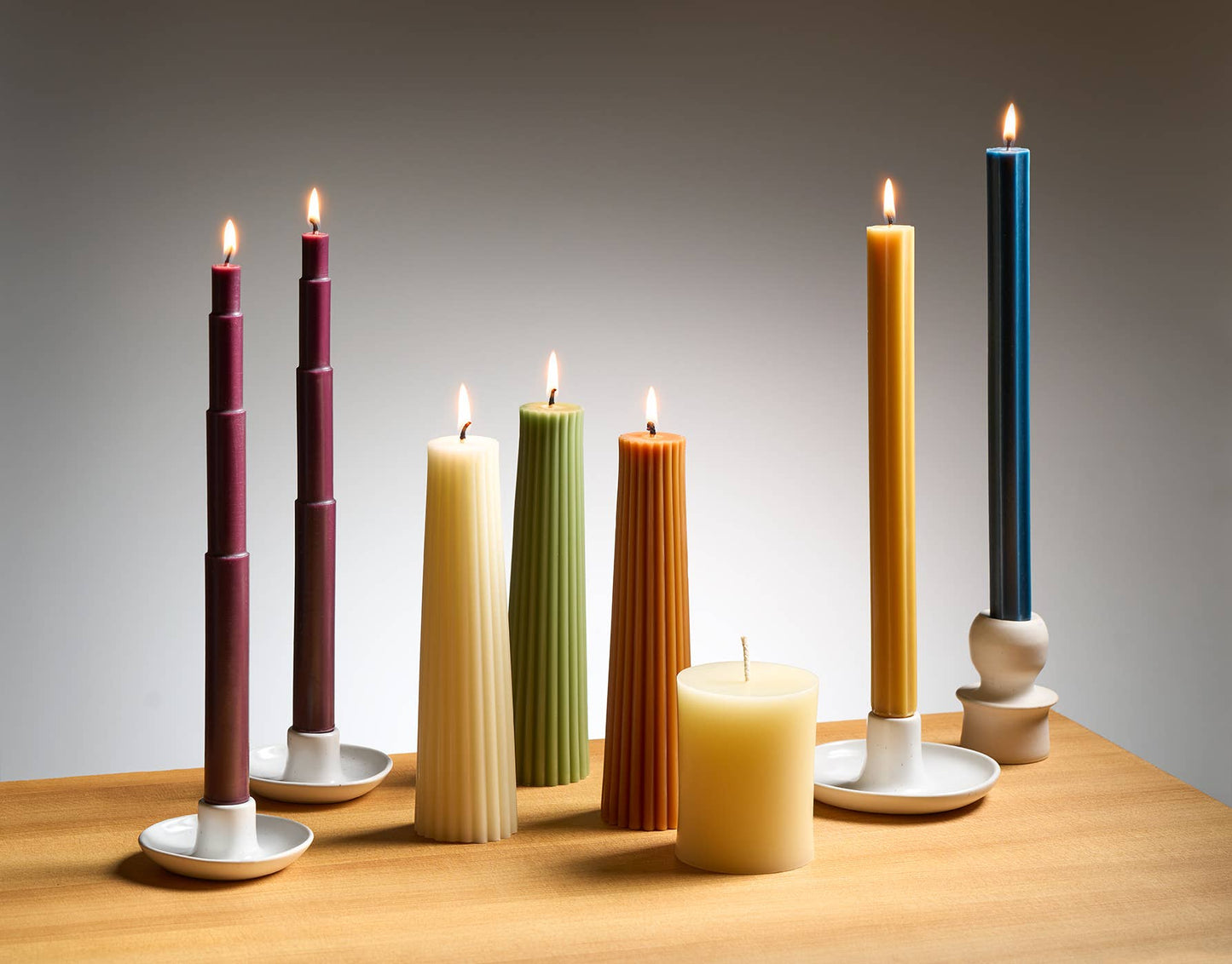 12" Fluted Church Taper Handmade Beeswax Candles: Blueslate
