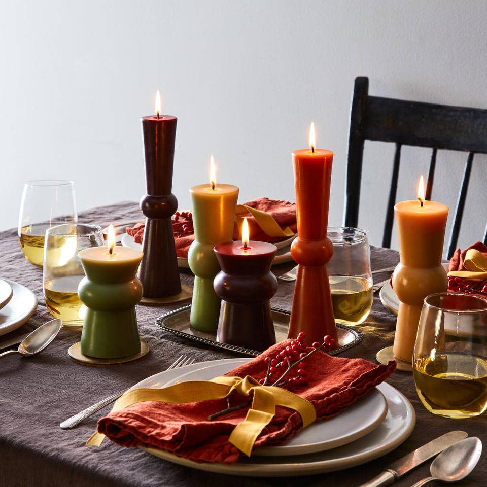Josee Pillars Handmade Beeswax Sculptural Candles: Antique / Squat