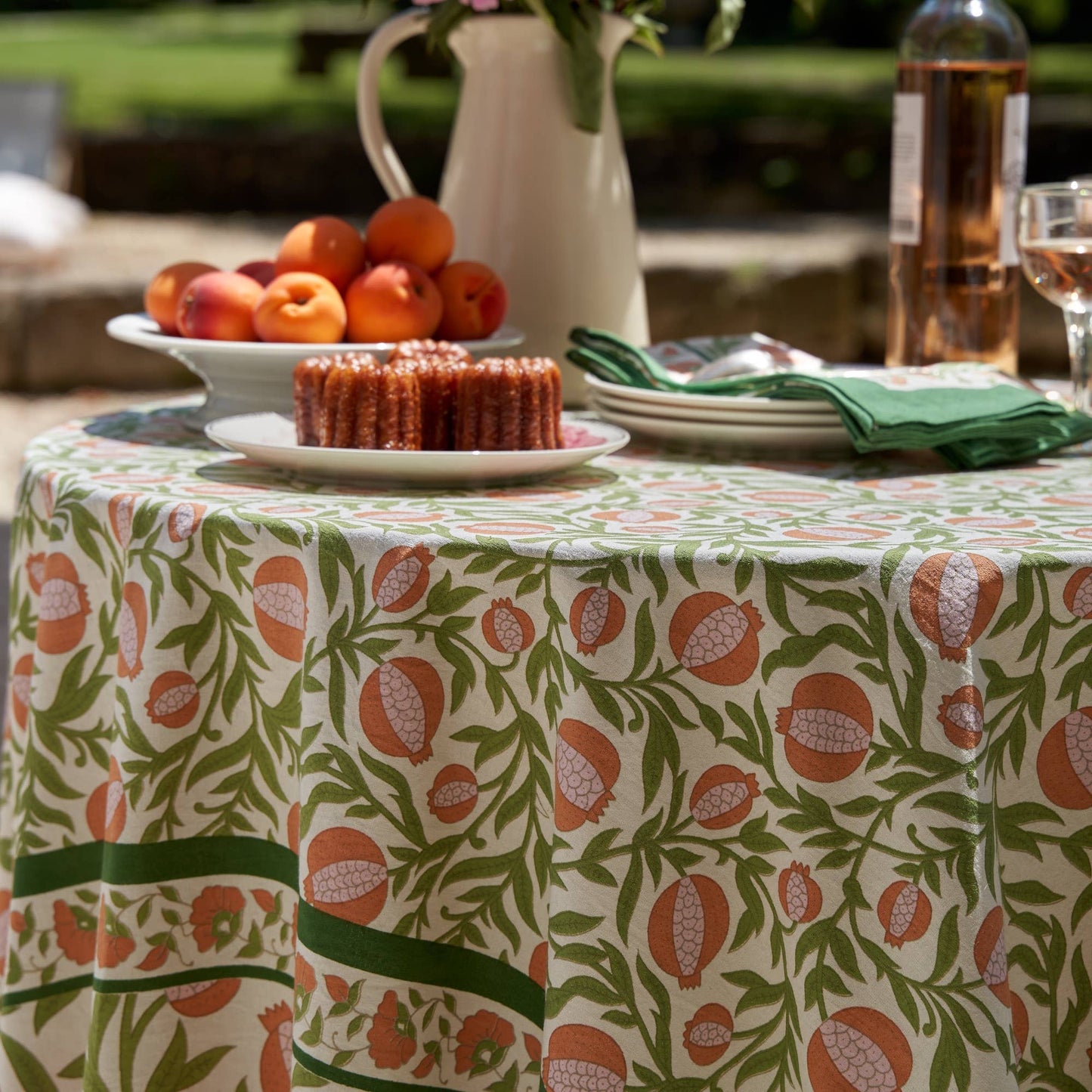 Grenadine Orange & Green Tablecloth: 71" x 128"