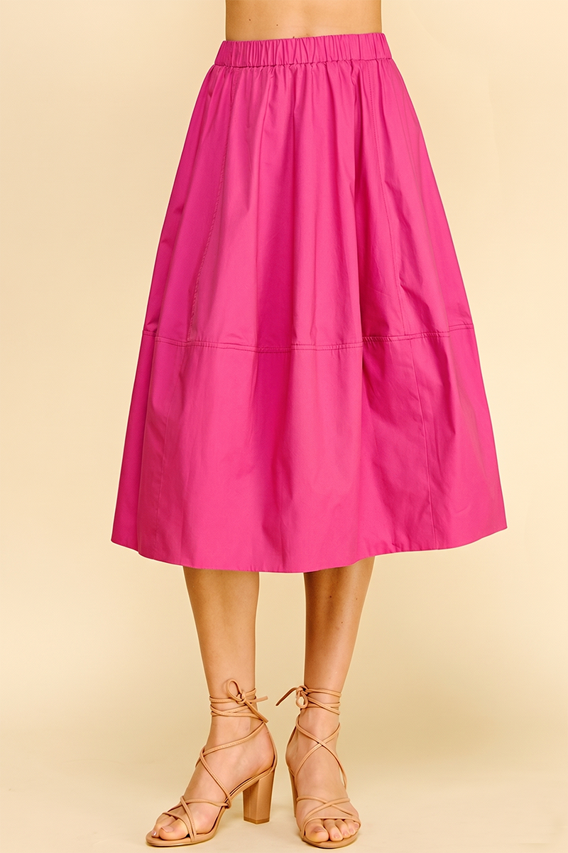 PLEATED POPLIN MIDI SKIRT - 6575S: KHAKI / M