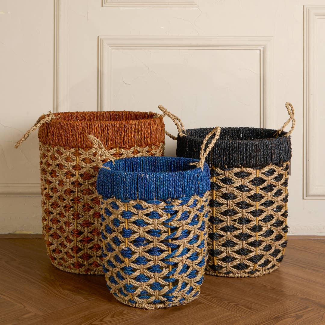Colorful Seagrass Basket Blue: Small