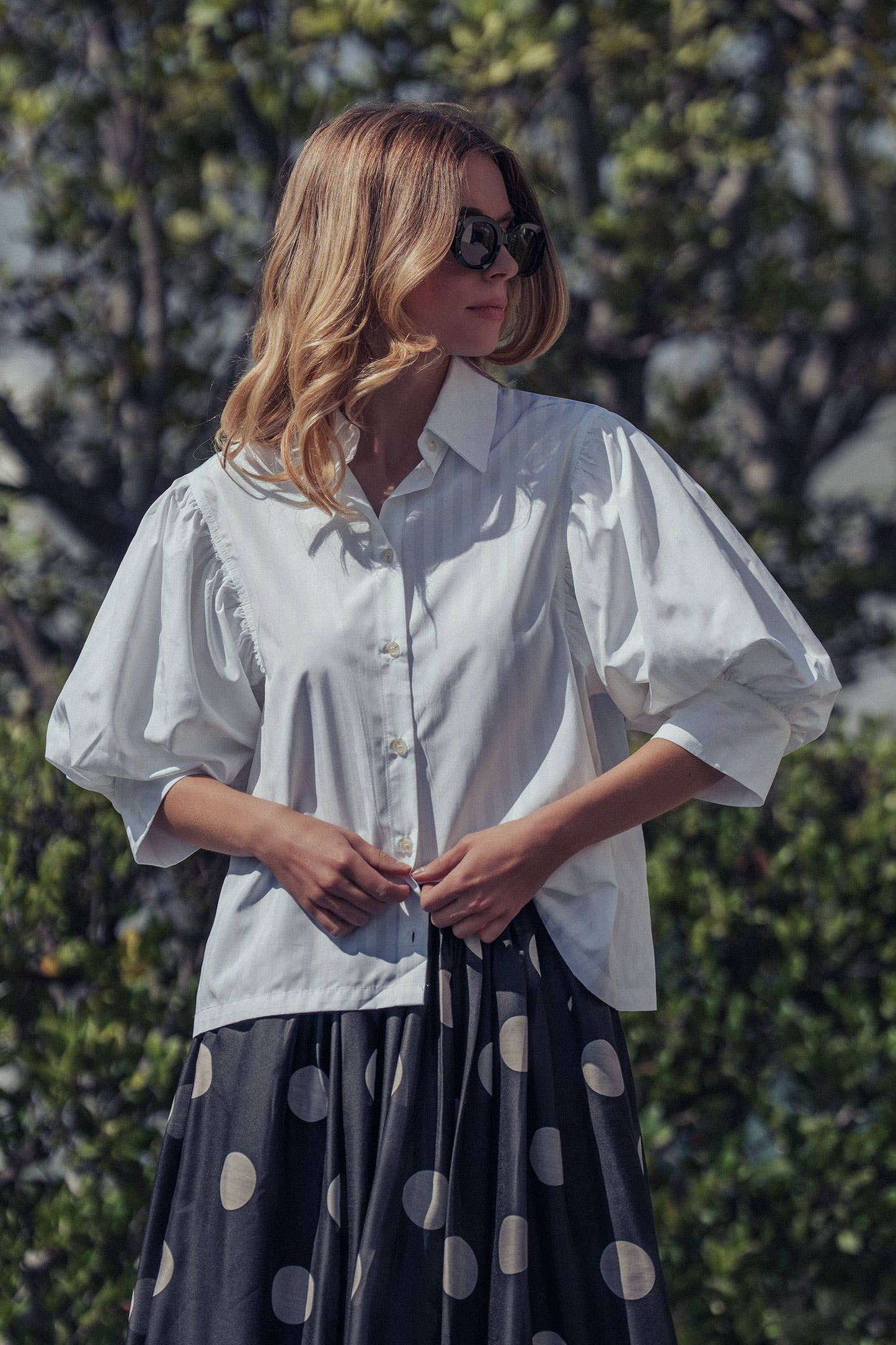 Drop Waist Blouse: WHITE STRIPE