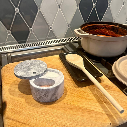 FoMarble Double Salt Cellar, White, 4” x 4” x 2.5"