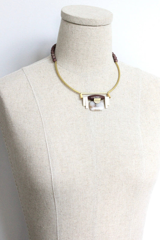 JLT218 burgundy and jasper Artdeco pendant necklace