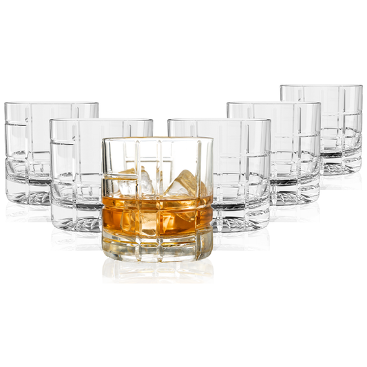 Premium Double Rocks Whiskey Glasses (12oz): Checkered