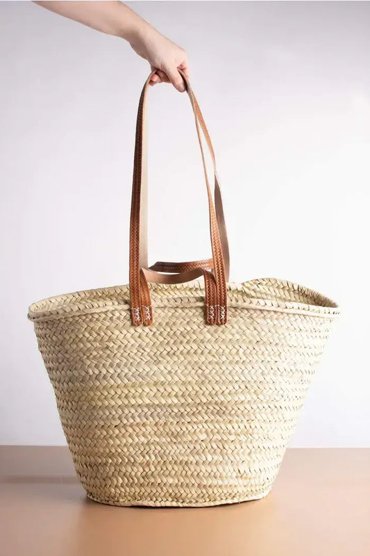French Market Basket - Straw Bag Handmade with Leather