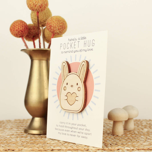 Wooden Pocket Hug, Rabbit. Thinking of You Gift