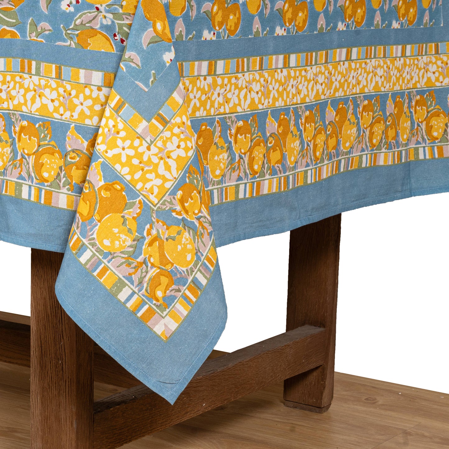 French Tablecloth Citron Bleu & Yellow: 71" x 106"