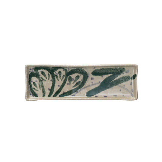 Hand-Painted Stoneware Platter w/ Abstract Design - Creative Coop
